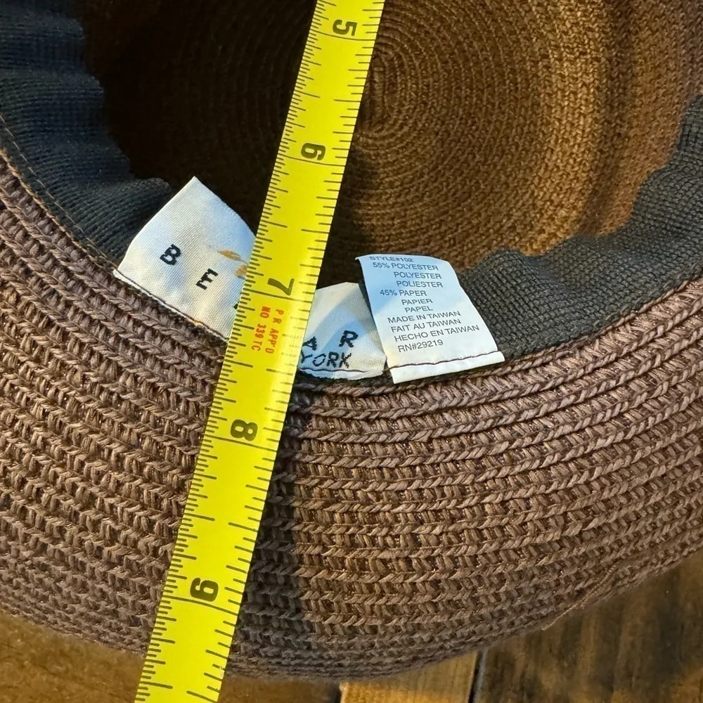 Betmar New York Upturned Brim Brown Paper Packable Woven Sun Hat One Size.
